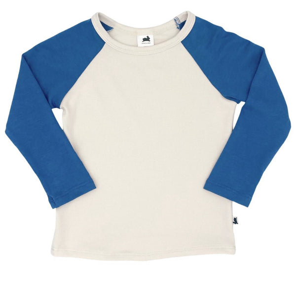 Bamboo/Cotton Baseball Raglan Shirt | Cream & Classic Blu